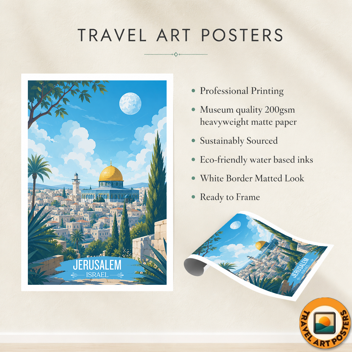 Yerushalayim - Israel - Travel Art Wall Deco Poster - Art Print - Travel Art Poster