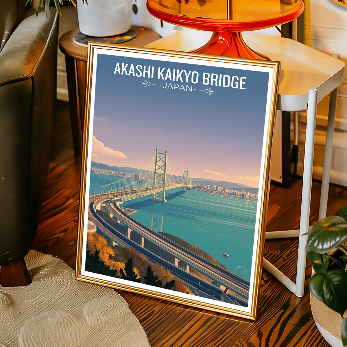 Akashi Strait Bridge - Japan - Travel Art Wall Deco Poster - Art Print - Travel Art Poster