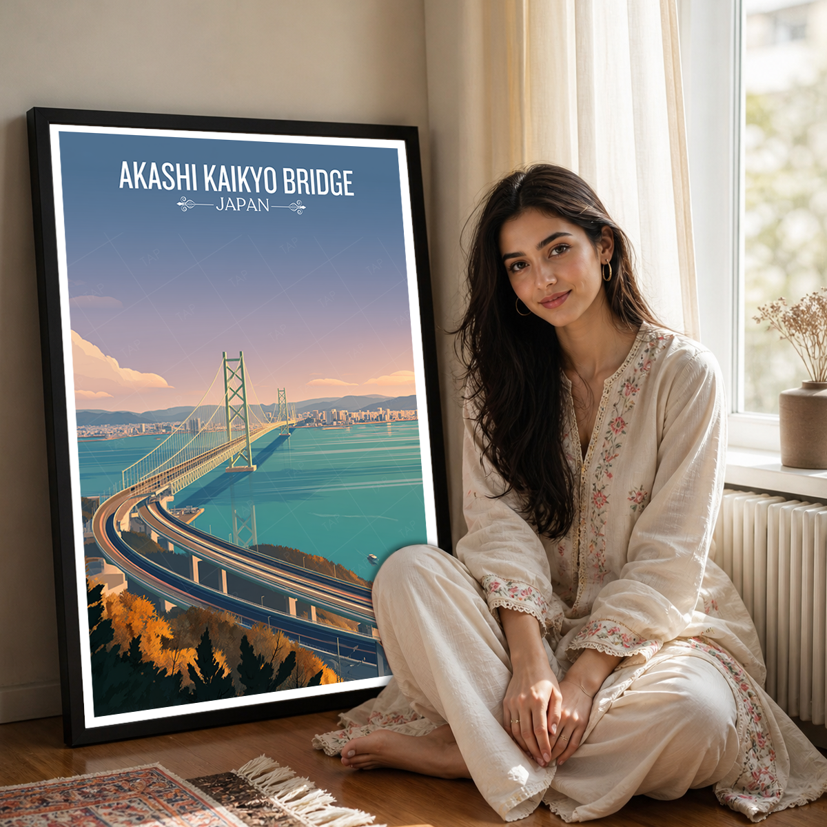 Akashi Strait Bridge - Japan - Travel Art Wall Deco Poster - Art Print - Travel Art Poster