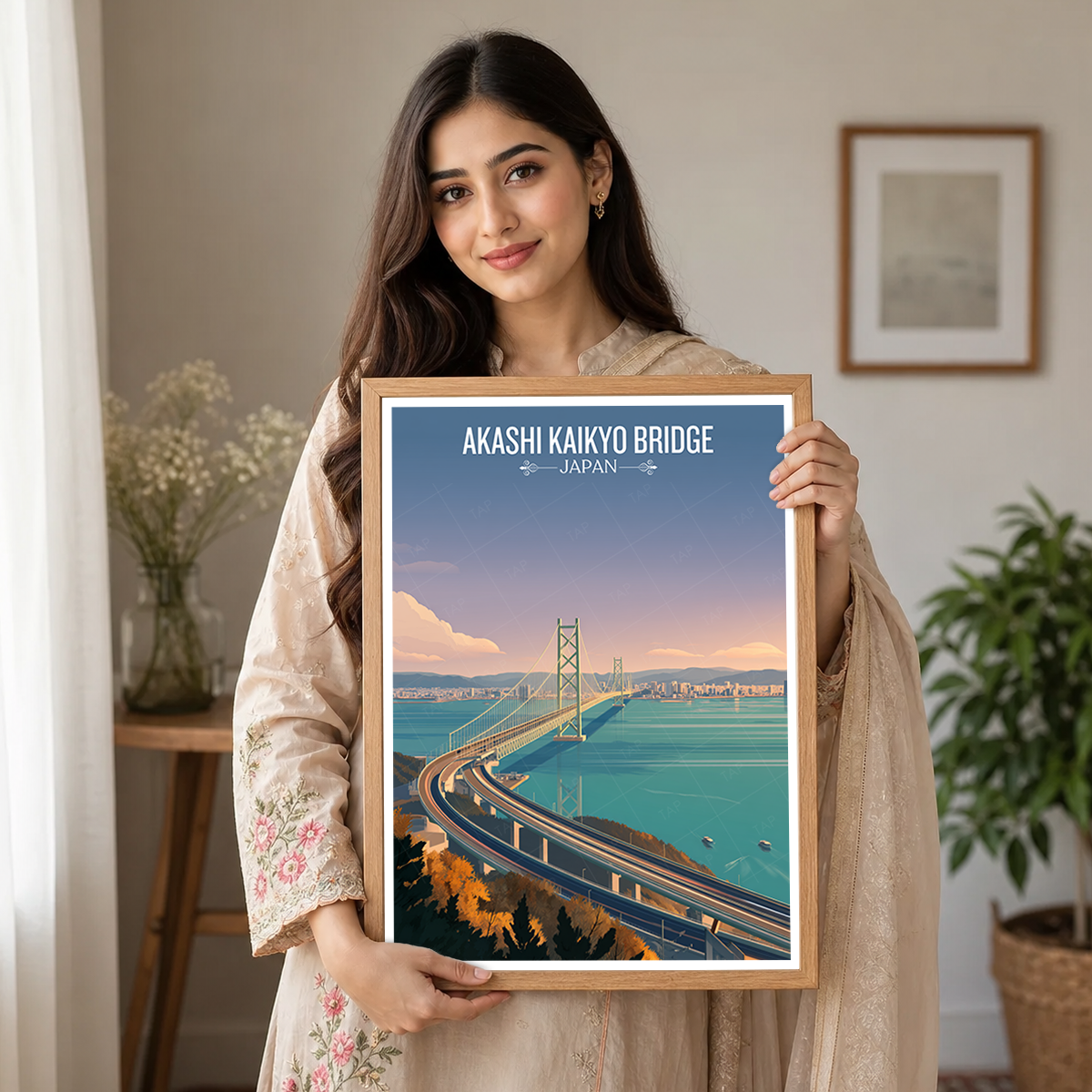Akashi Strait Bridge - Japan - Travel Art Wall Deco Poster - Art Print - Travel Art Poster