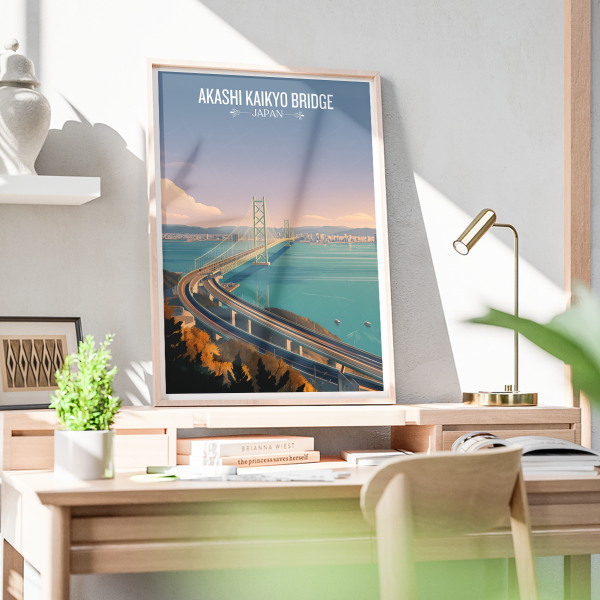 Akashi Strait Bridge - Japan - Travel Art Wall Deco Poster - Art Print - Travel Art Poster