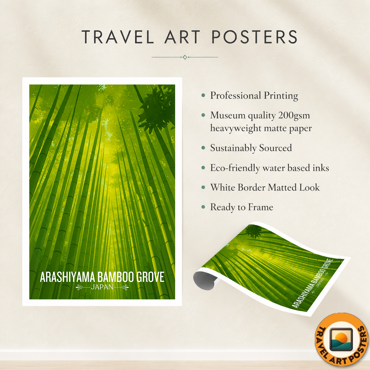 Arshiyama Bamboo Grove - Japan - Travel Art Wall Deco Poster - Art Print - Travel Art Poster