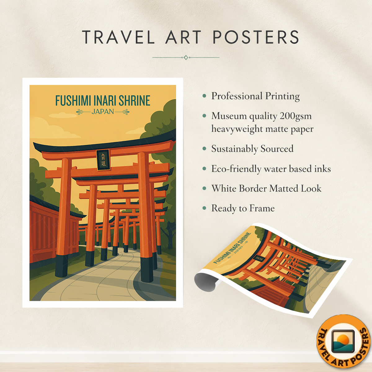 Fushimi Inari Shrine - Japan - Travel Art Wall Deco Poster - Art Print - Travel Art Poster