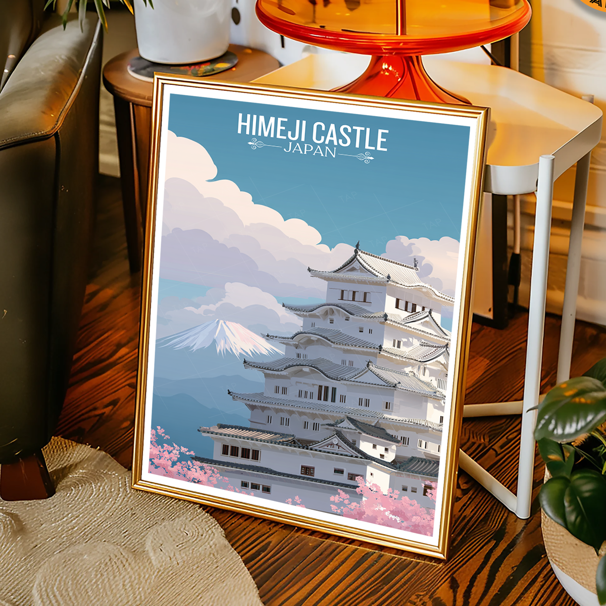 White Heron Castle - Japan - Travel Art Wall Deco Poster - Art Print - Travel Art Poster