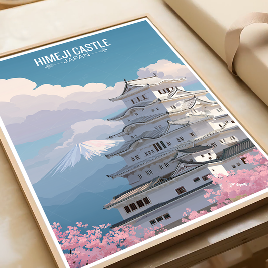 White Heron Castle - Japan - Travel Art Wall Deco Poster - Art Print - Travel Art Poster