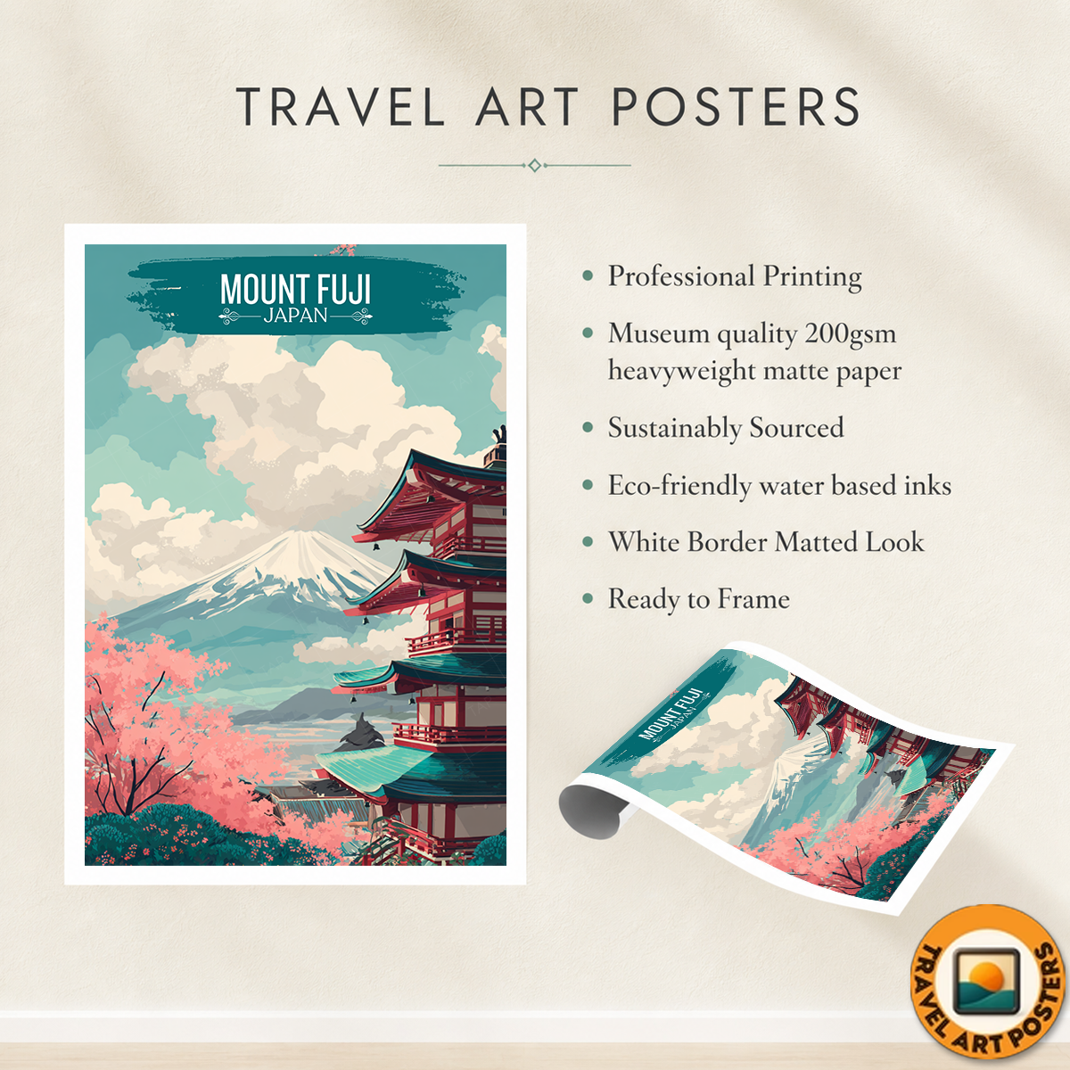 Fujisan - Japan - Travel Art Wall Deco Poster - Art Print - Travel Art Poster