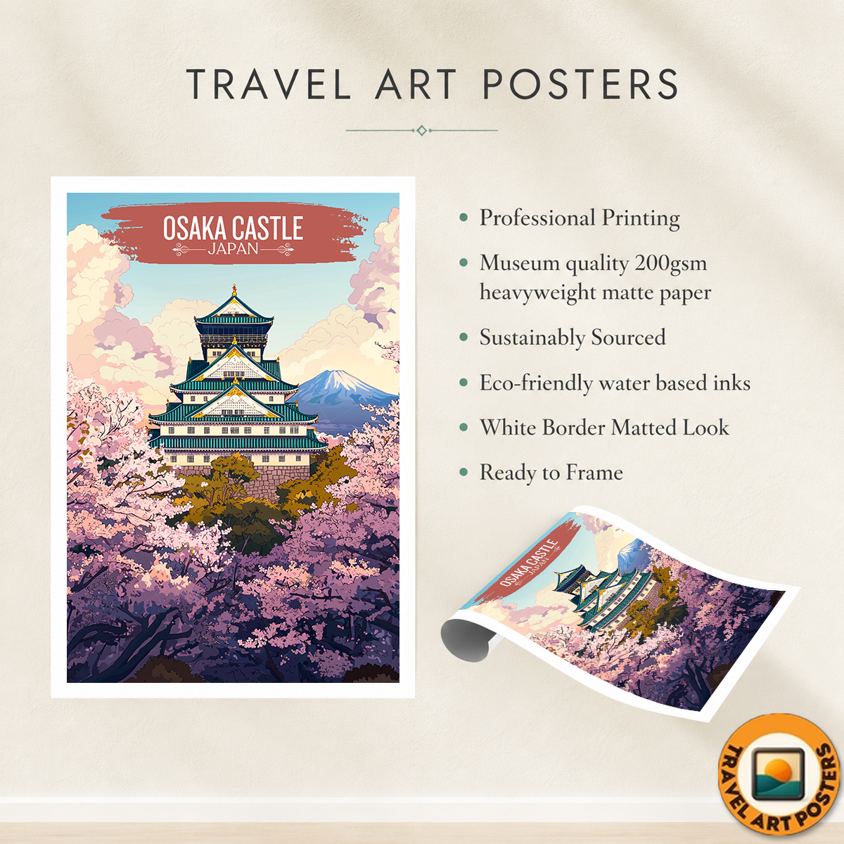 Osaka Castle - Japan - Travel Art Wall Deco Poster - Art Print - Travel Art Poster