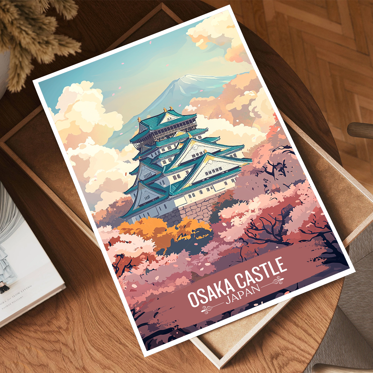 Osaka Castle Sakura - Japan - Travel Art Wall Deco Poster - Art Print - Travel Art Poster