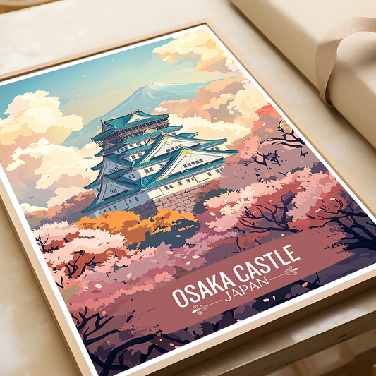 Osaka Castle Sakura - Japan - Travel Art Wall Deco Poster - Art Print - Travel Art Poster