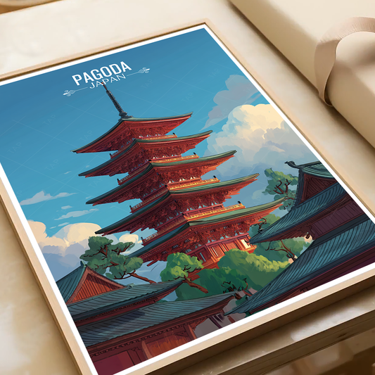 Pagoda - Japan - Travel Art Wall Deco Poster - Art Print - Travel Art Poster
