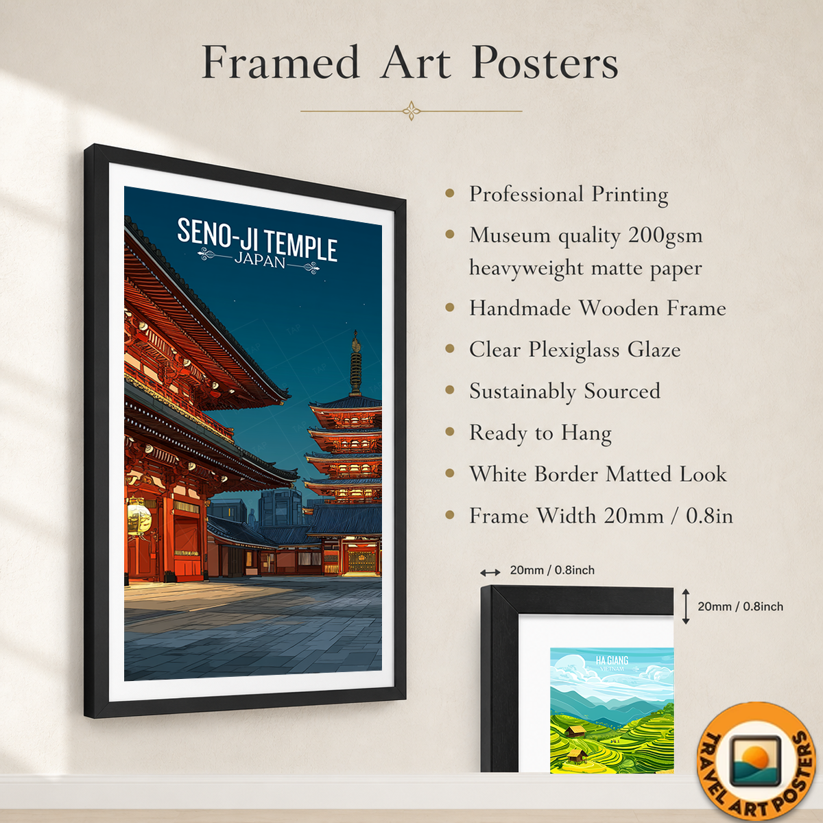 Seno-Ji Temple Tokyo - Japan - Travel Art Wall Deco Poster - Art Print - Travel Art Poster