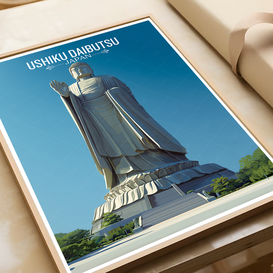 Ushiku Daibutsu - Japan - Travel Art Wall Deco Poster - Art Print - Travel Art Poster