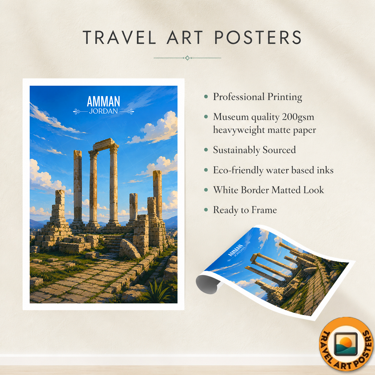 Amman - Jordan - Travel Art Wall Deco Poster - Art Print - Travel Art Poster