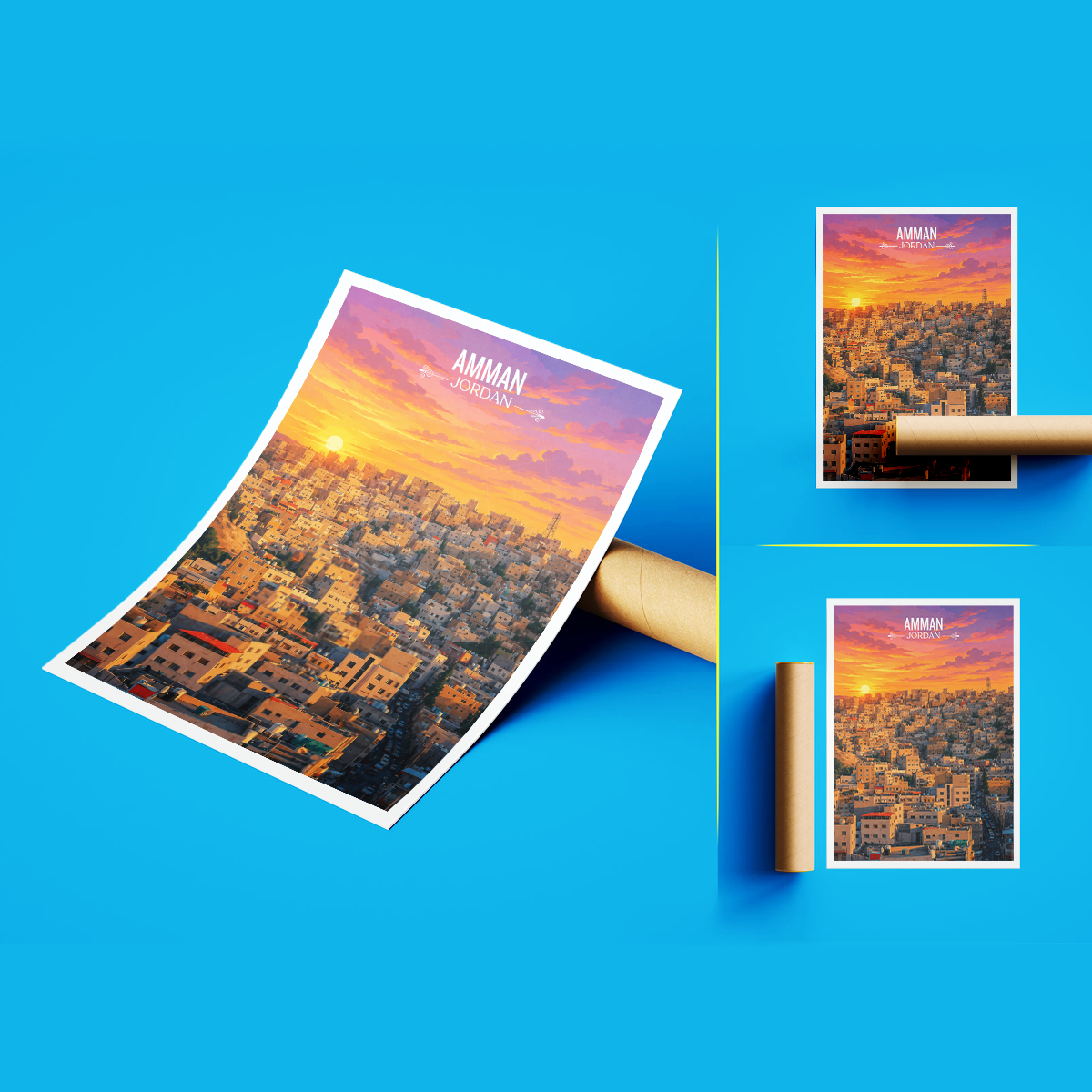 Amman City - Jordan - Travel Art Wall Deco Poster - Art Print - Travel Art Poster