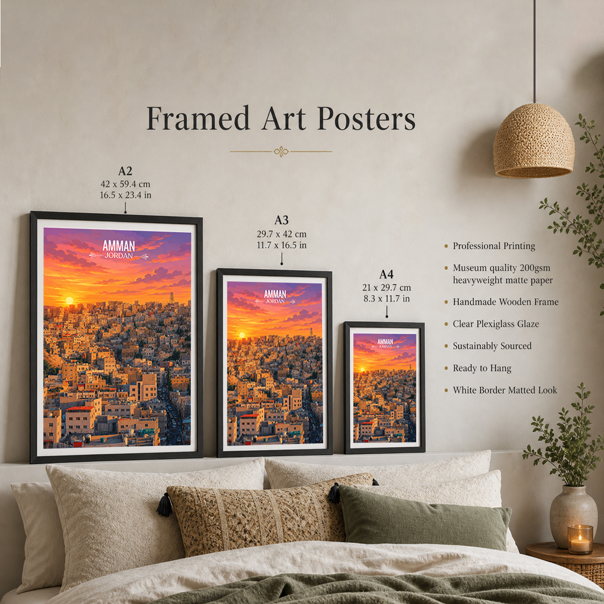 Amman City - Jordan - Travel Art Wall Deco Poster - Art Print - Travel Art Poster