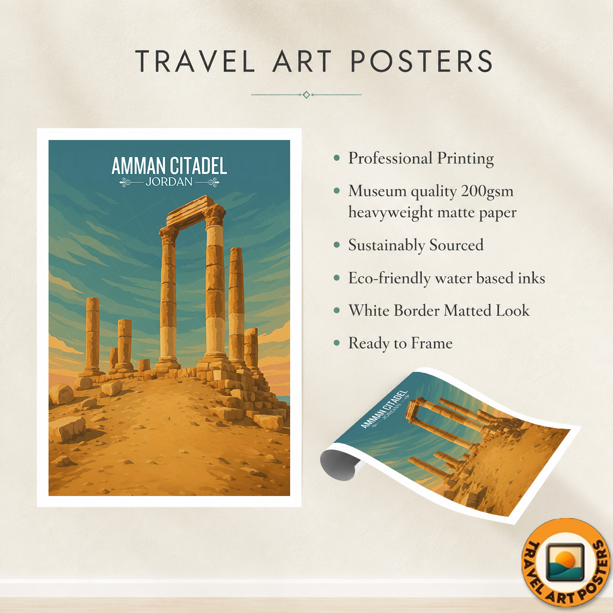 Amman Citadel - Jordan - Travel Art Wall Deco Poster - Art Print - Travel Art Poster