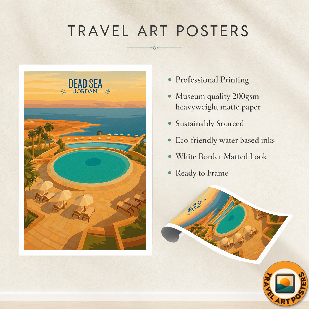 Dead Sea - Jordan - Travel Art Wall Deco Poster - Art Print - Travel Art Poster