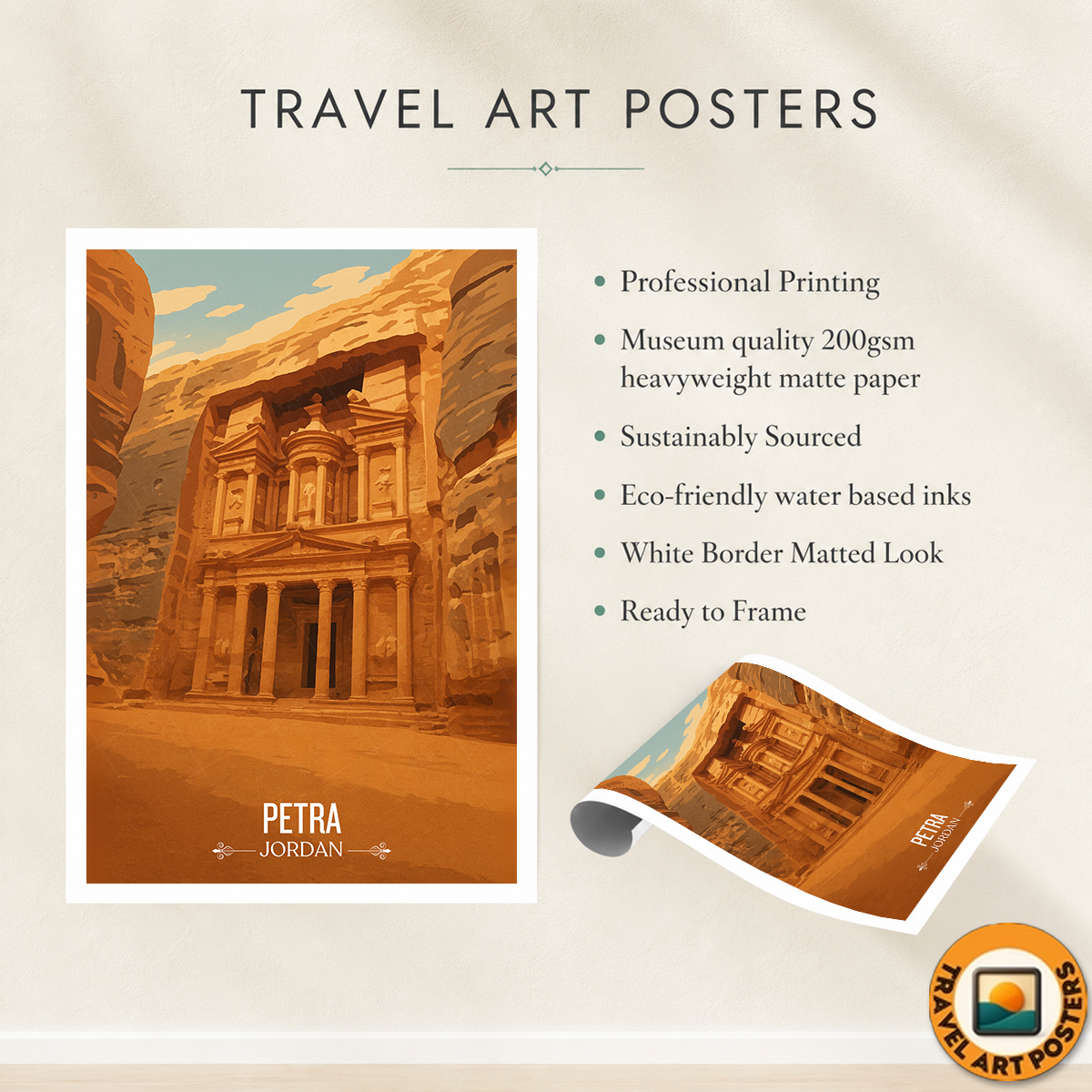 Petra - Jordan - Travel Art Wall Deco Poster - Art Print - Travel Art Poster
