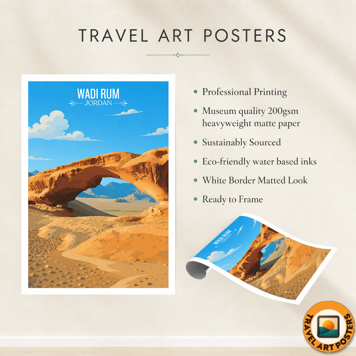 Wadi Rum - Jordan - Travel Art Wall Deco Poster - Art Print - Travel Art Poster