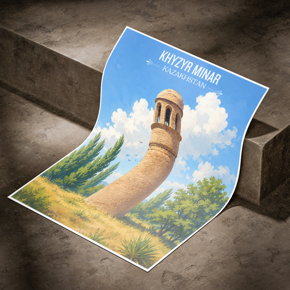 Khyzyr Minar - Kazakhstan - Travel Art Wall Deco Poster Print - Art Print - Travel Art Poster