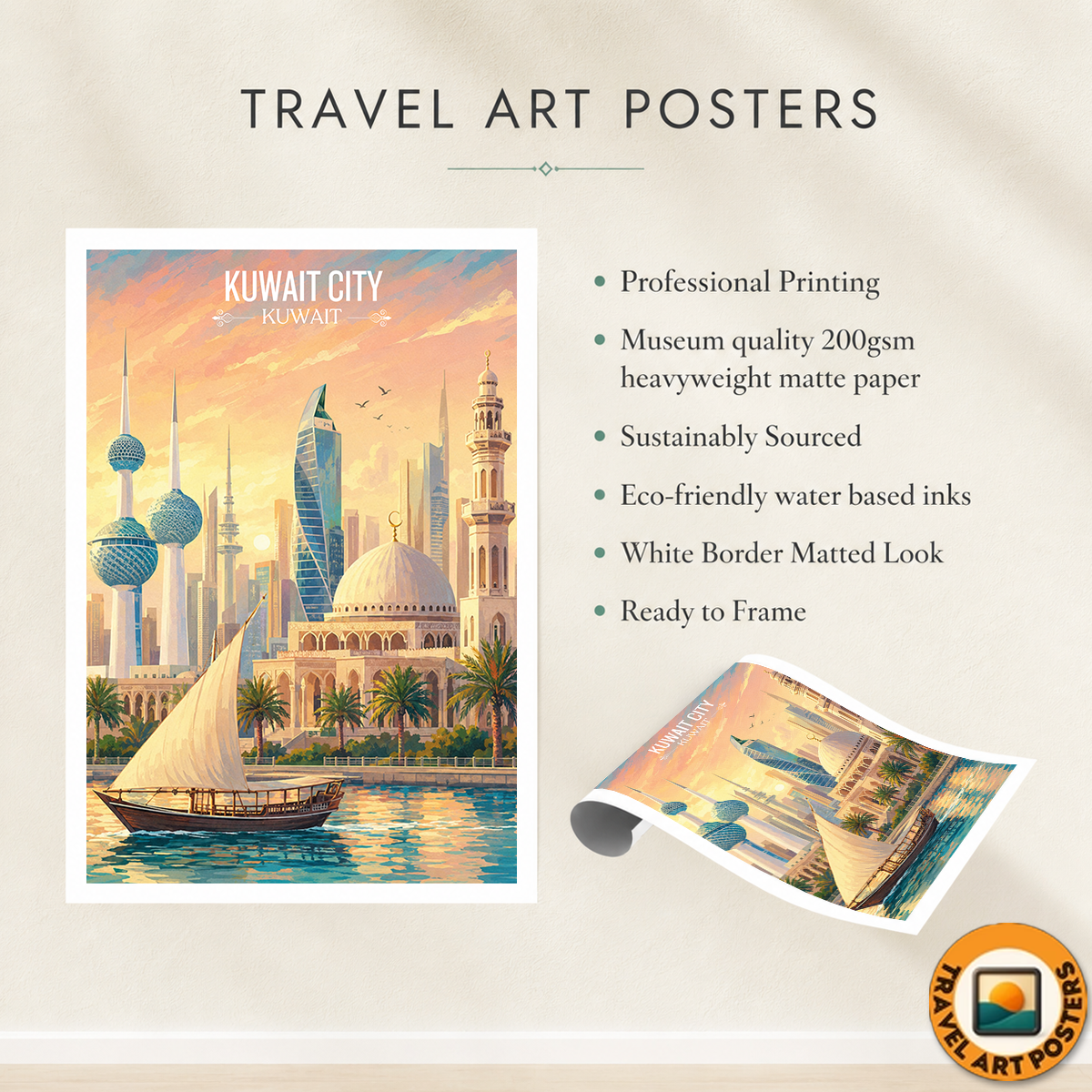 Kuwait Capital City - Kuwait - Travel Art Wall Deco Poster Print - Art Print - Travel Art Poster
