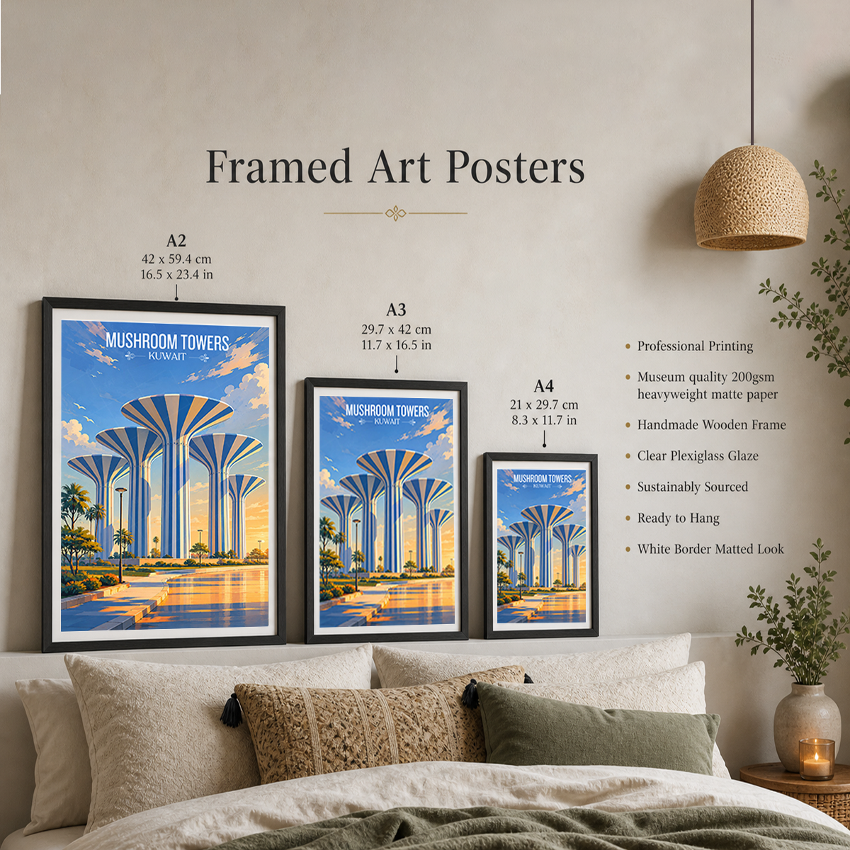 Mushroom Towers - Kuwait - Travel Art Wall Deco Poster Print - Art Print - Travel Art Poster