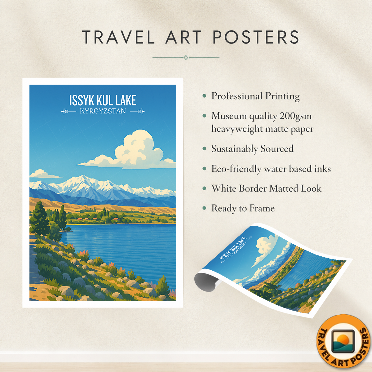 Issyk Kul Lake - Kyrgyzstan - Travel Art Wall Deco Poster Print - Art Print - Travel Art Poster