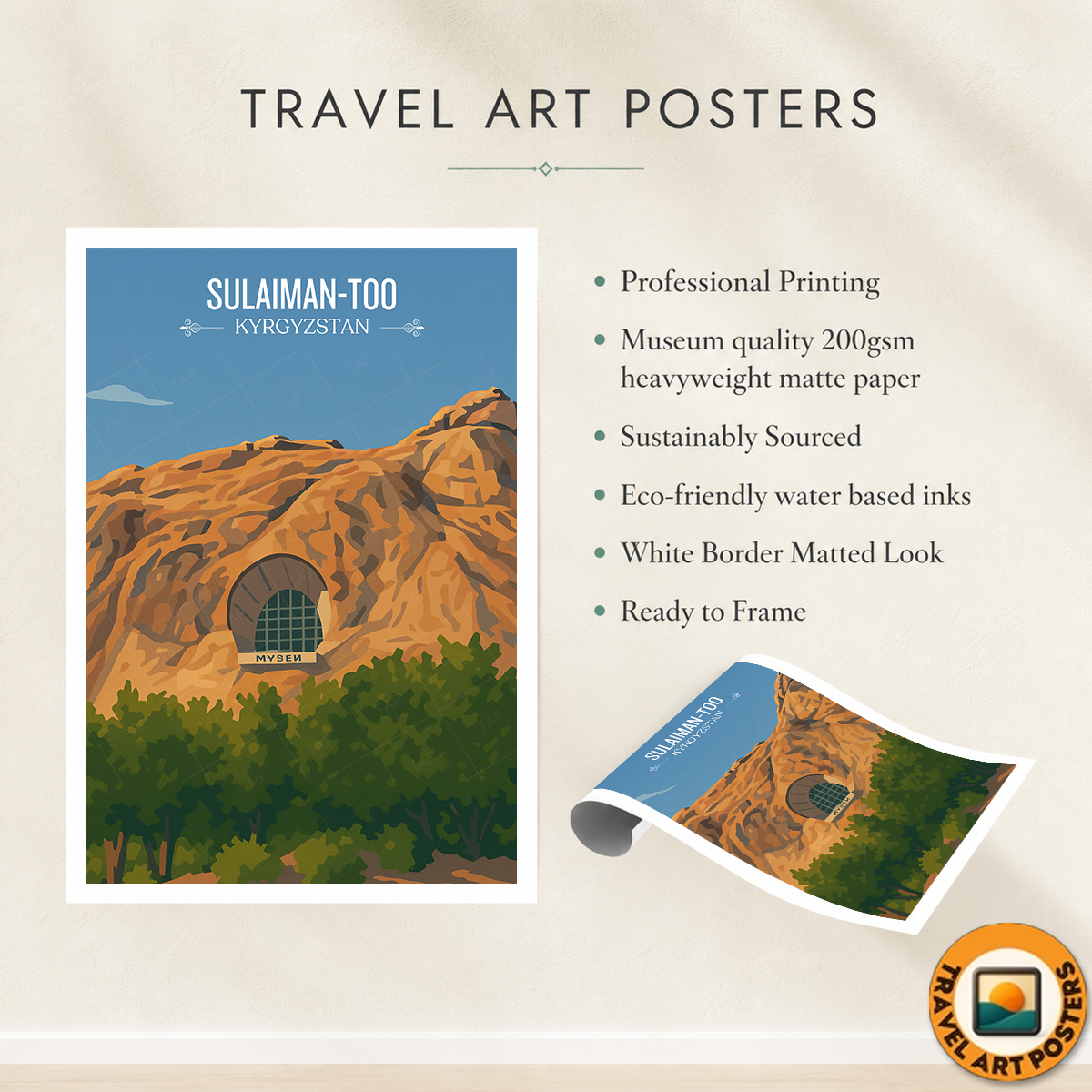 Sulaiman-Too - Kyrgyzstan - Travel Art Wall Deco Poster Print - Art Print - Travel Art Poster