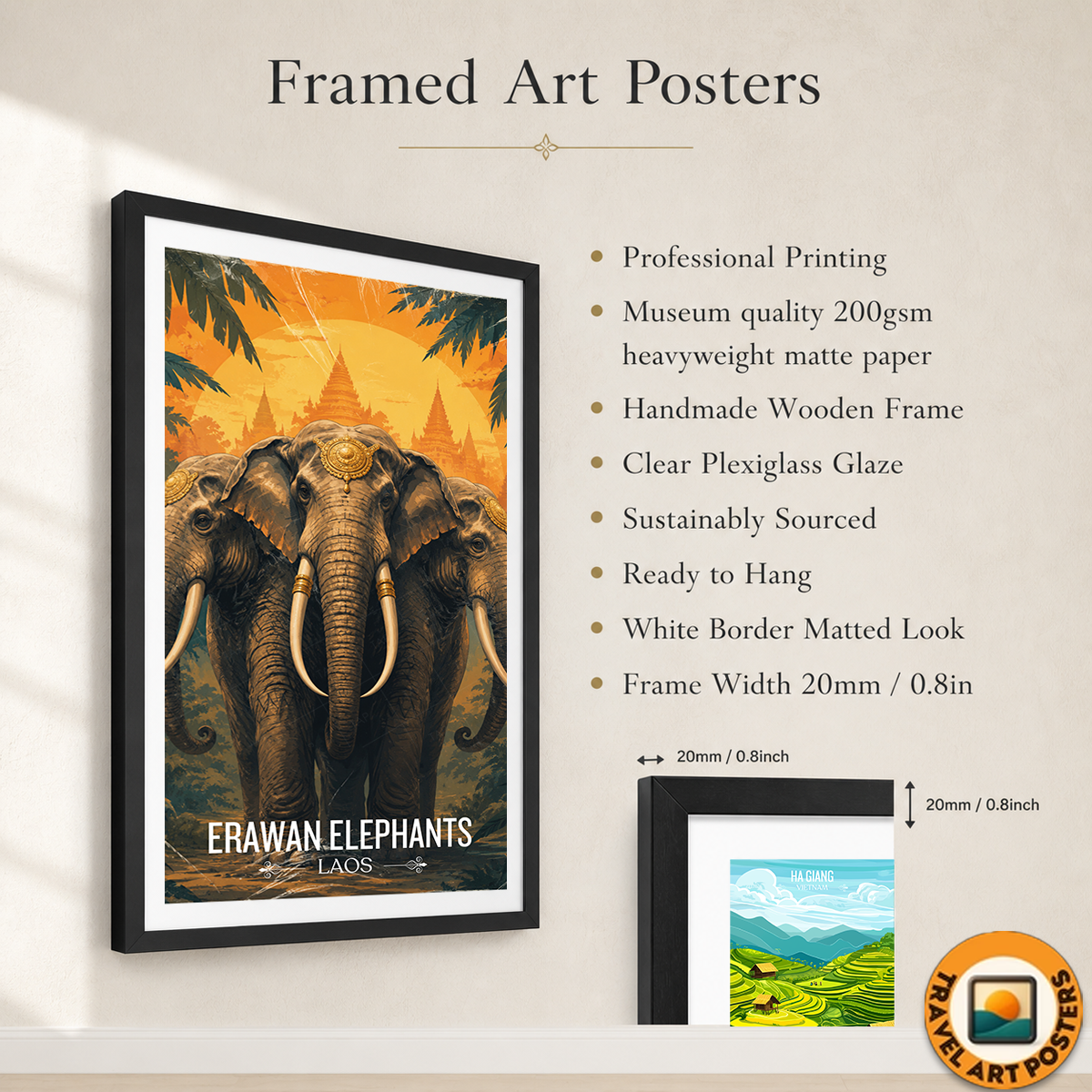 Erawan Elephants - Laos - Travel Art Wall Decor Poster Print - Art Print - Travel Art Poster