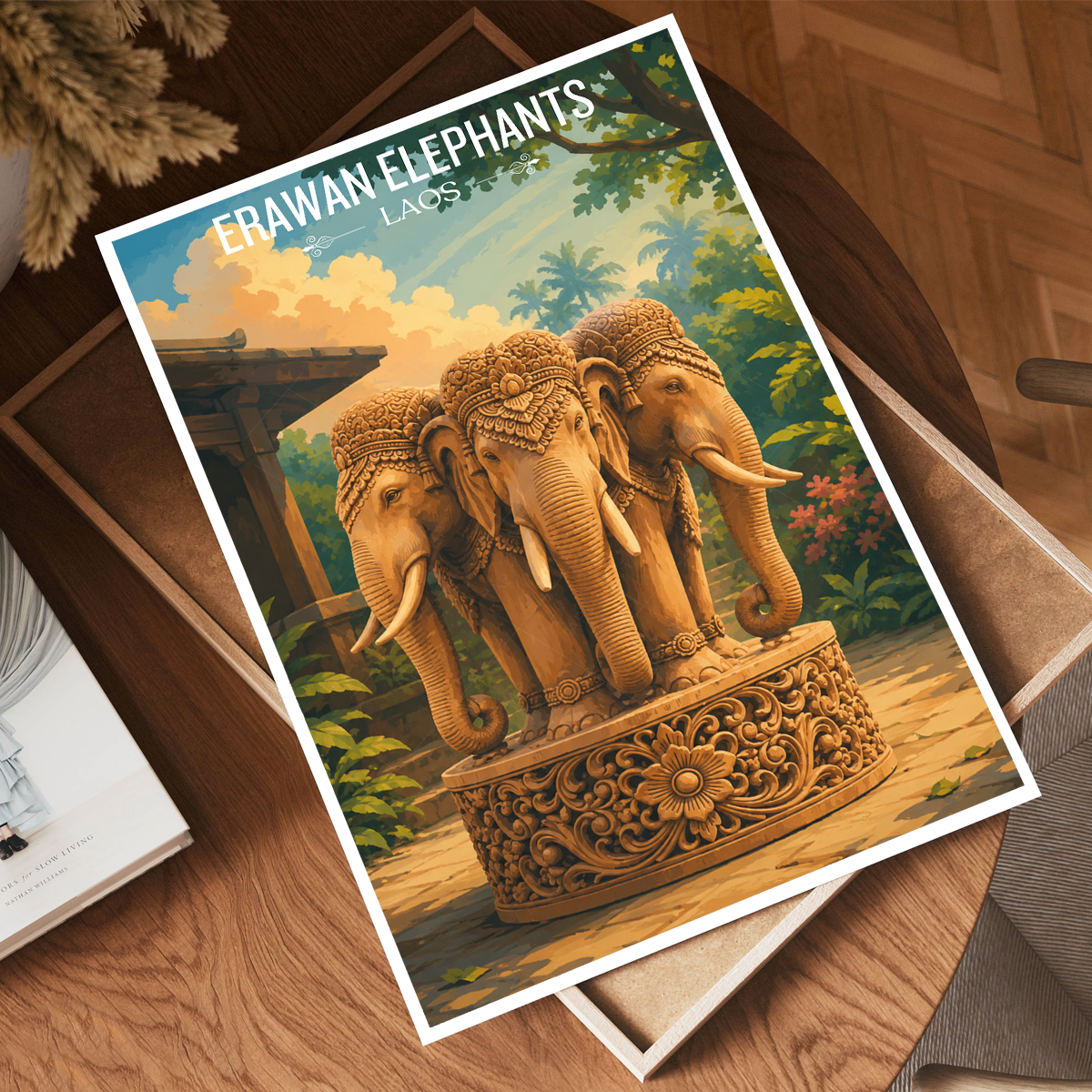Erawan Triple Elephants - Laos - Travel Art Wall Decor Poster Print - Art Print - Travel Art Poster