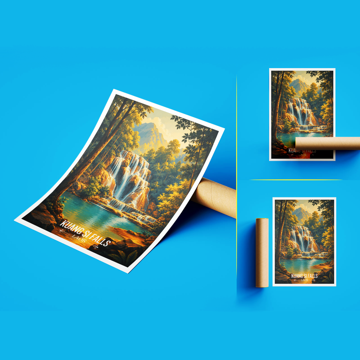 Kuang Si Falls - Laos - Travel Art Wall Decor Poster Print - Art Print - Travel Art Poster