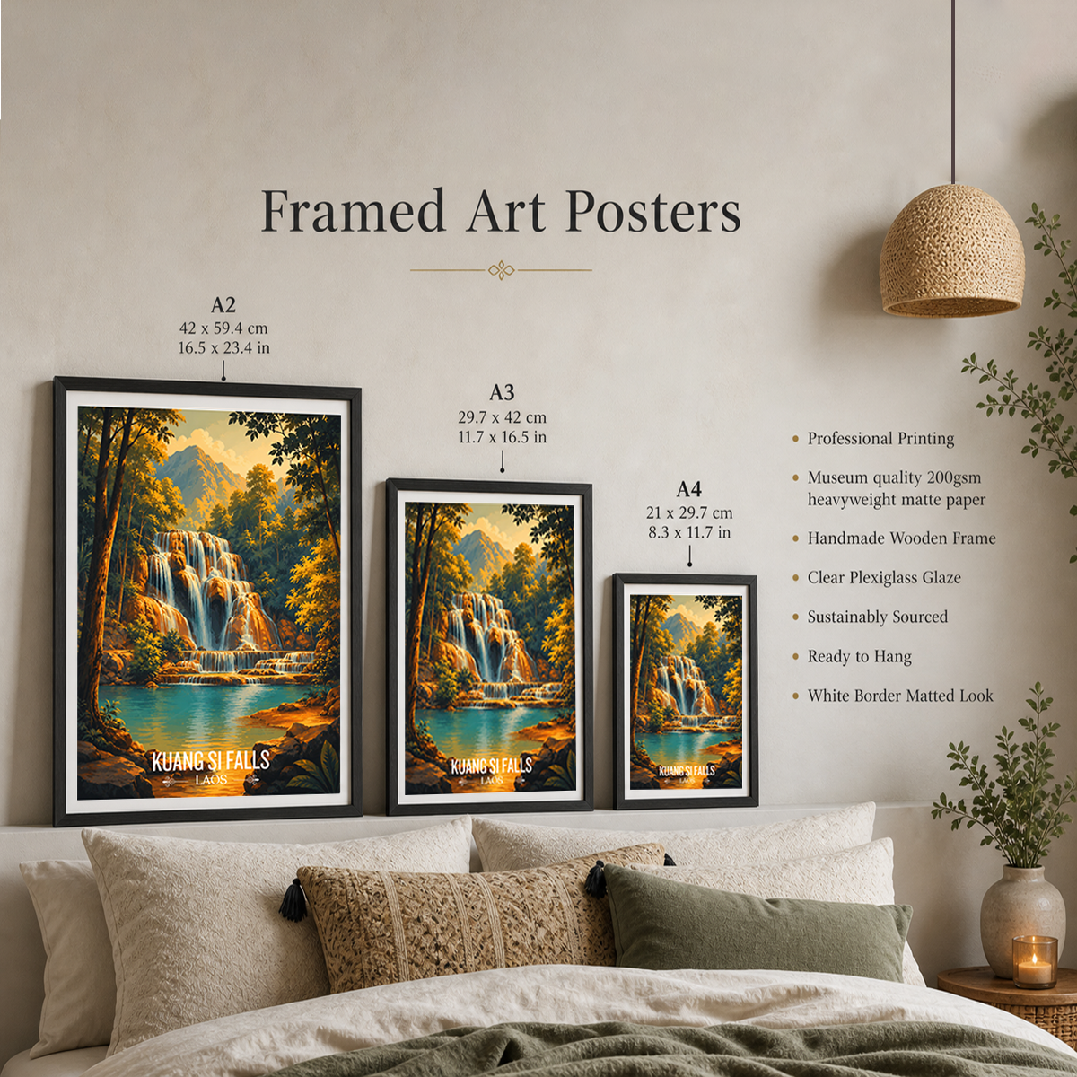 Kuang Si Falls - Laos - Travel Art Wall Decor Poster Print - Art Print - Travel Art Poster