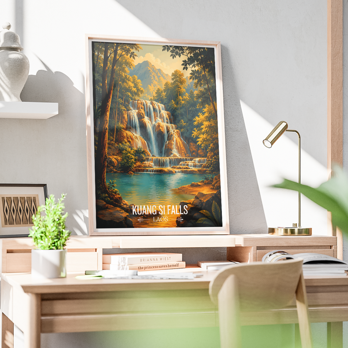 Kuang Si Falls - Laos - Travel Art Wall Decor Poster Print - Art Print - Travel Art Poster