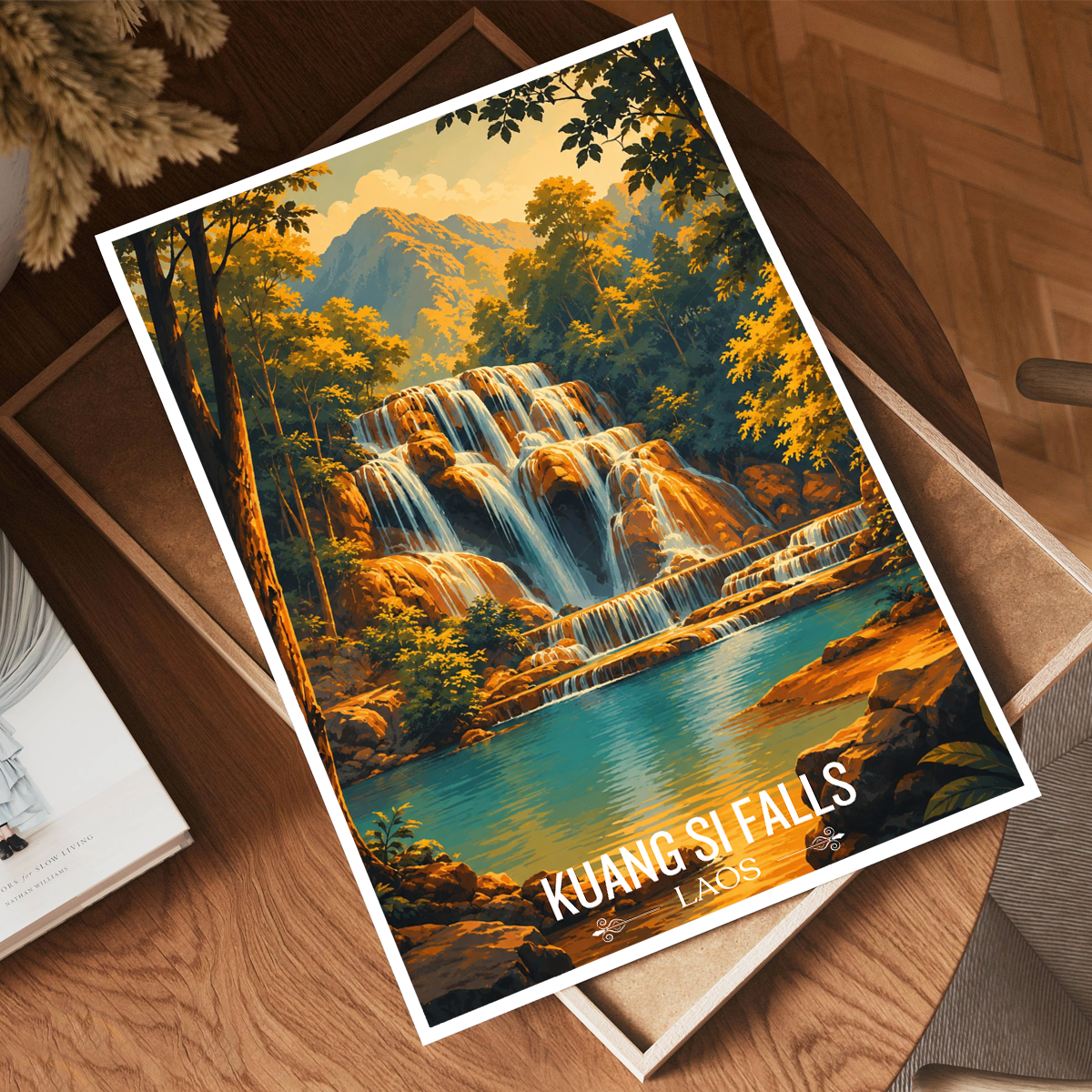 Kuang Si Falls - Laos - Travel Art Wall Decor Poster Print - Art Print - Travel Art Poster