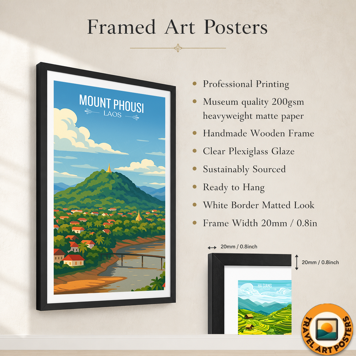 Mount Phousi - Laos - Travel Art Wall Decor Poster Print - Art Print - Travel Art Poster