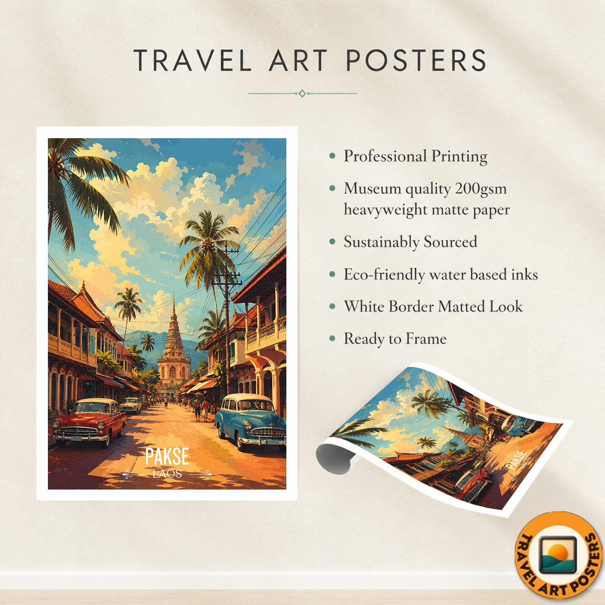 Pakse - Laos - Travel Art Wall Decor Poster Print - Art Print - Travel Art Poster
