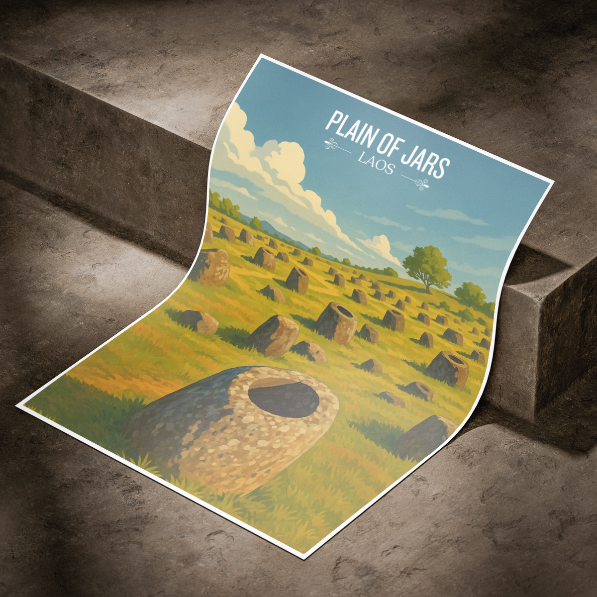 Plain of Jars - Laos - Travel Art Wall Decor Poster Print - Art Print - Travel Art Poster