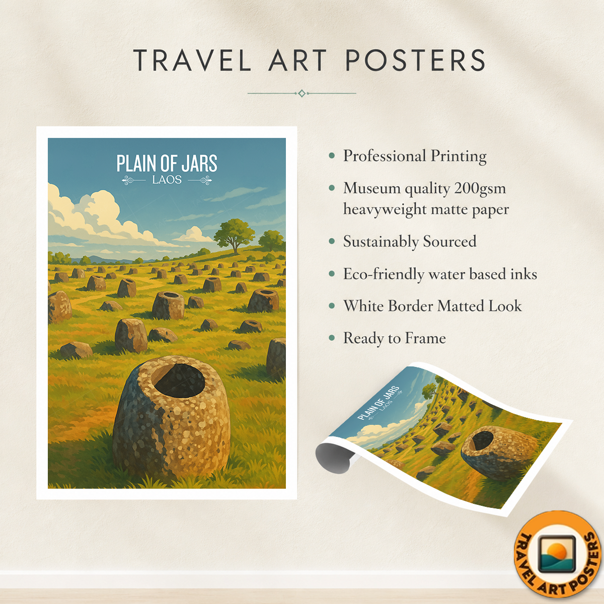 Plain of Jars - Laos - Travel Art Wall Decor Poster Print - Art Print - Travel Art Poster