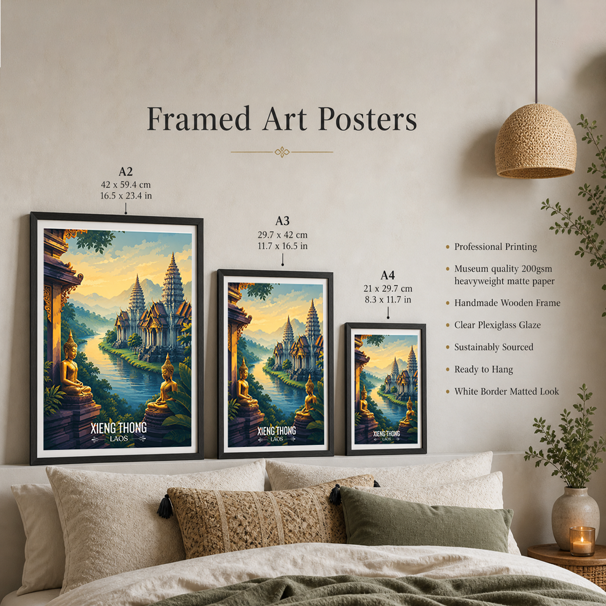 Xieng Thong - Laos - Travel Art Wall Decor Poster Print - Art Print - Travel Art Poster