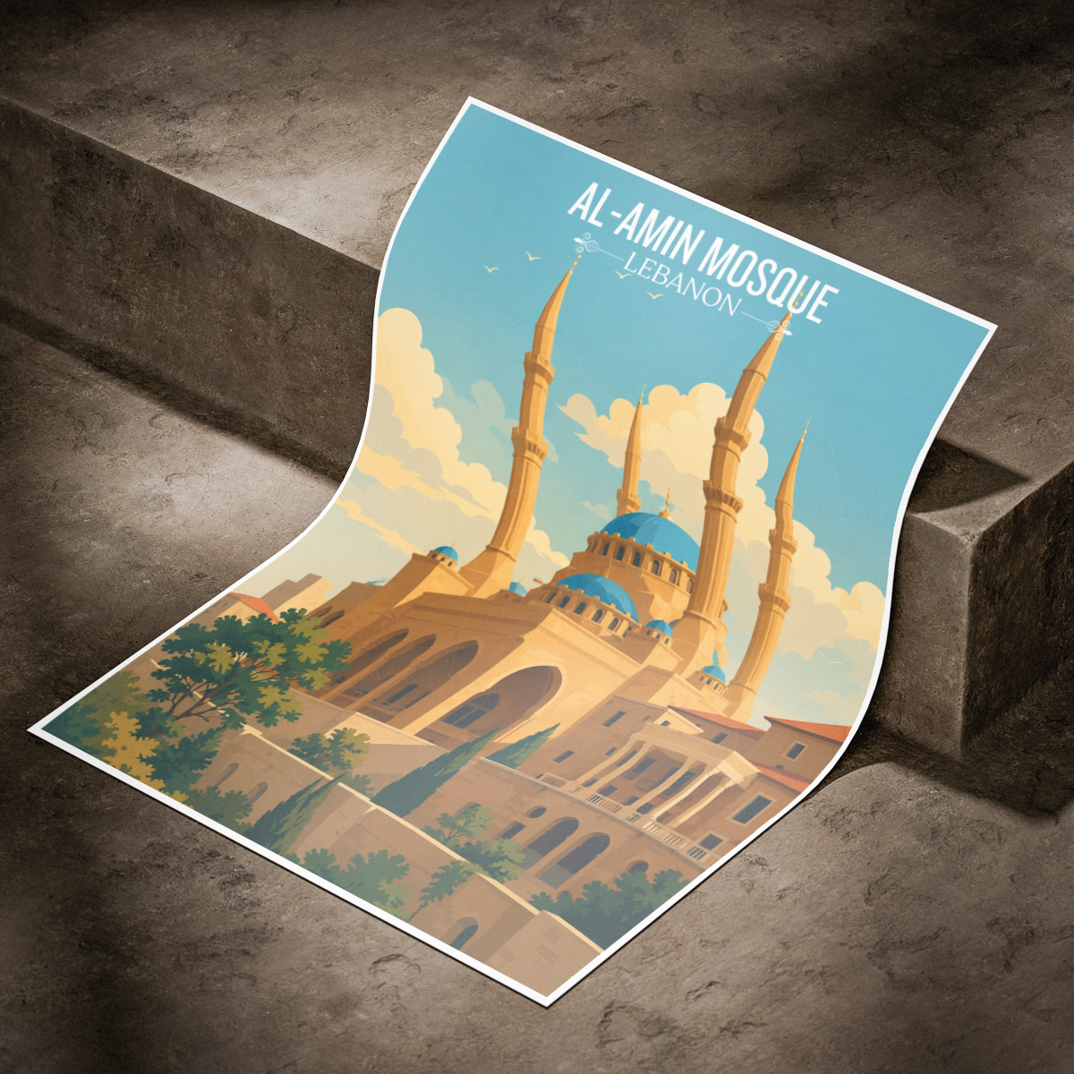 Al-Amin Mosque - Lebanon - Travel Art Wall Deco Poster Print - Art Print - Travel Art Poster