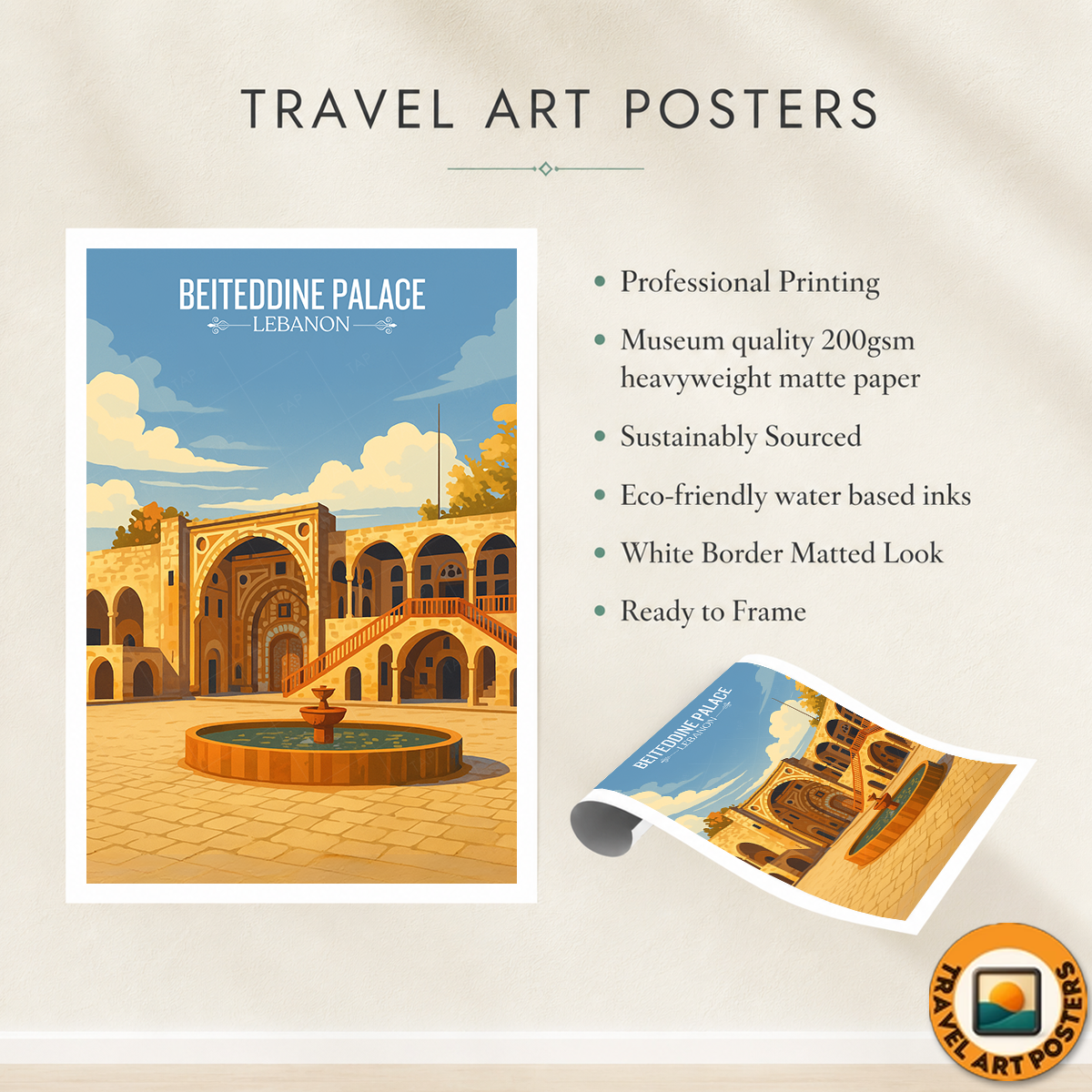 Beiteddine Palace - Lebanon - Travel Art Wall Deco Poster Print - Art Print - Travel Art Poster