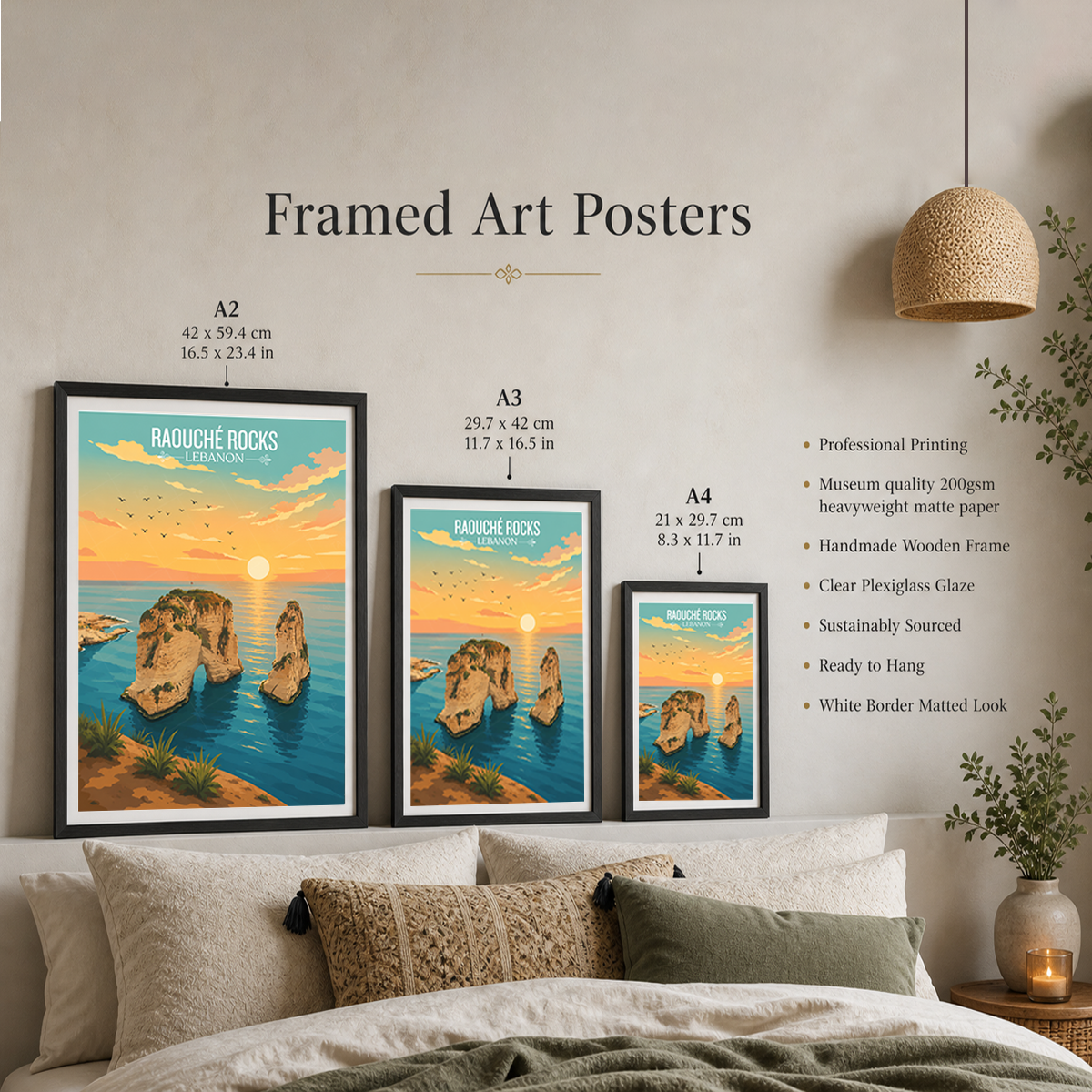 Raouche Rocks - Lebanon - Travel Art Wall Deco Poster Print - Art Print - Travel Art Poster