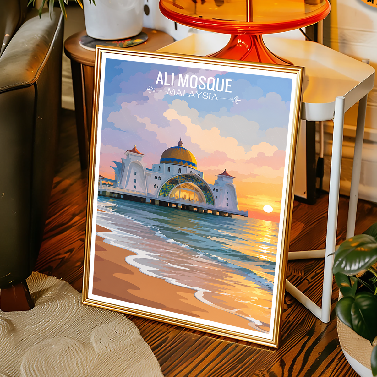 Ali Mosque - Malaysia - Vintage Travel Wall Art Poster Print