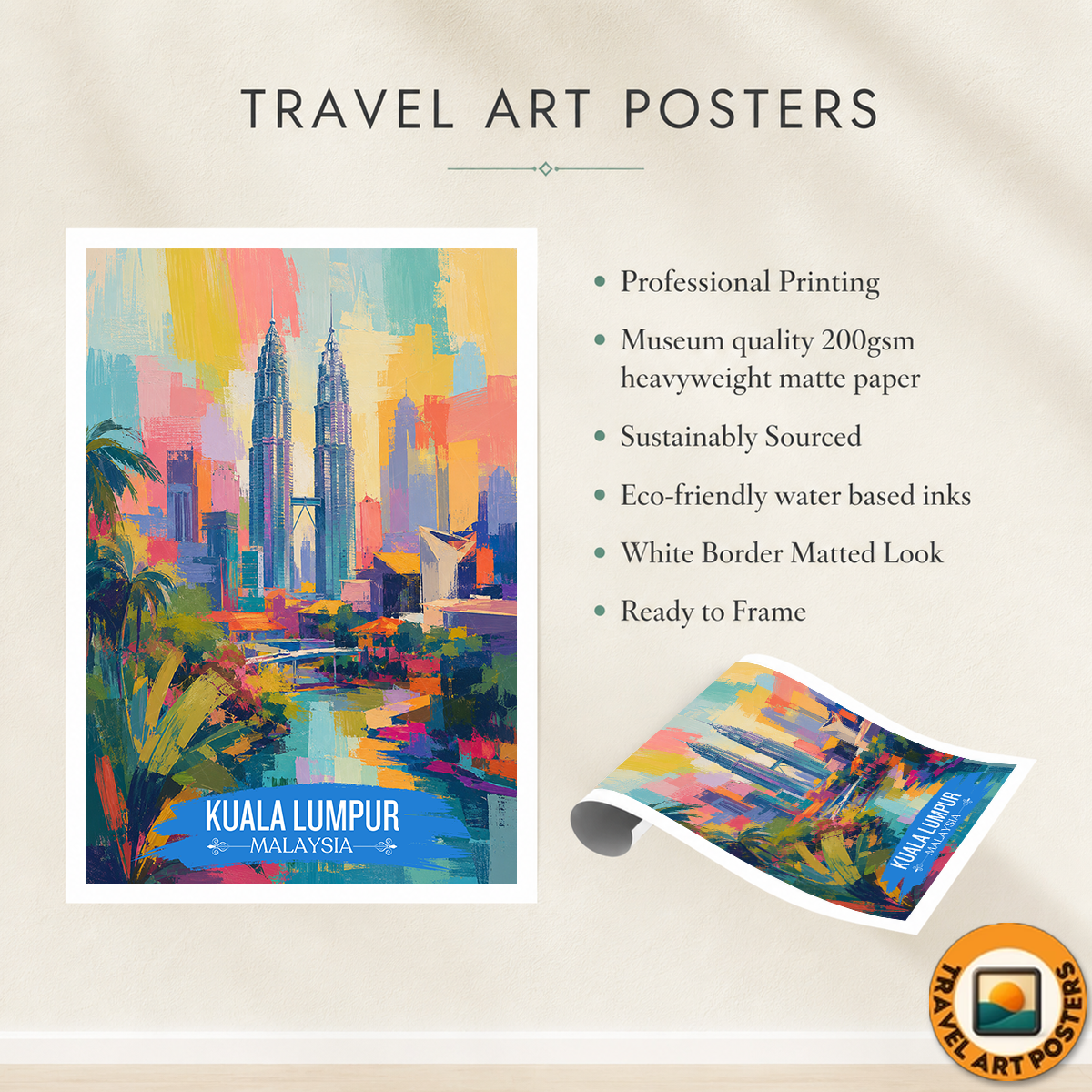 Kuala Lumpur - Malaysia - Vintage Travel Wall Art Poster Print