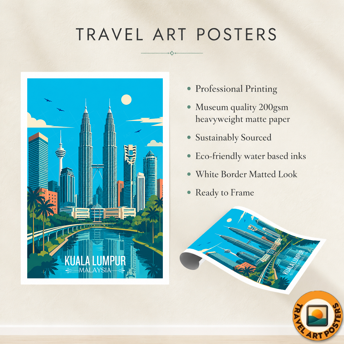 Kuala Lumpur - Malaysia - Vintage Travel Wall Art Poster Print