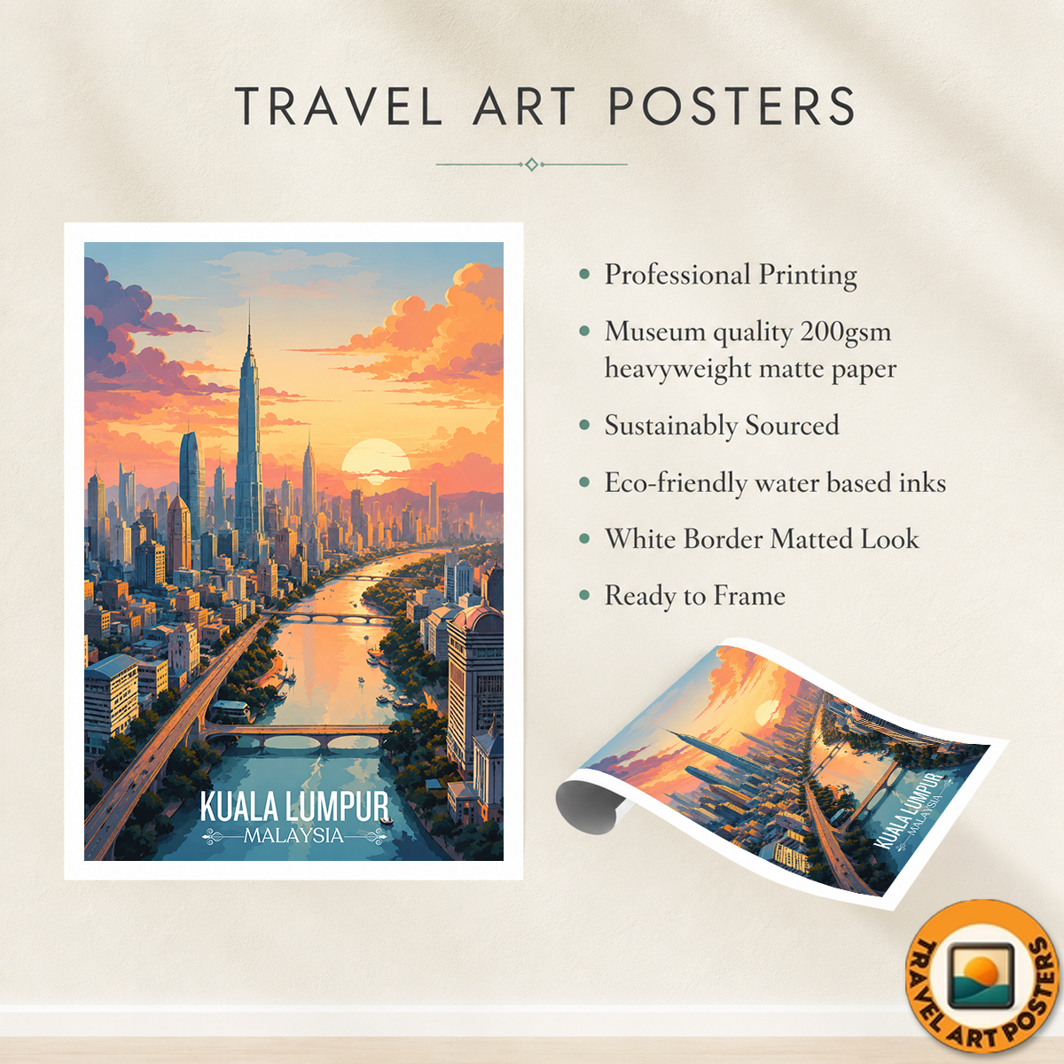 Kuala Lumpur - Malaysia - Vintage Travel Wall Art Poster Print