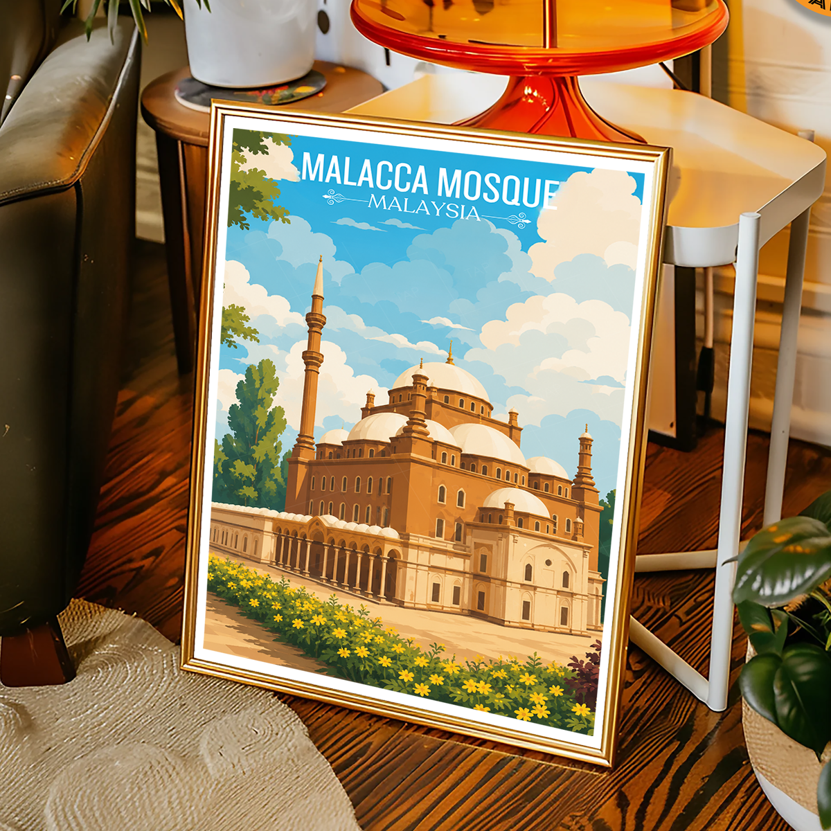 Malacca Mosque - Malaysia - Travel Wall Art Deco Poster Print