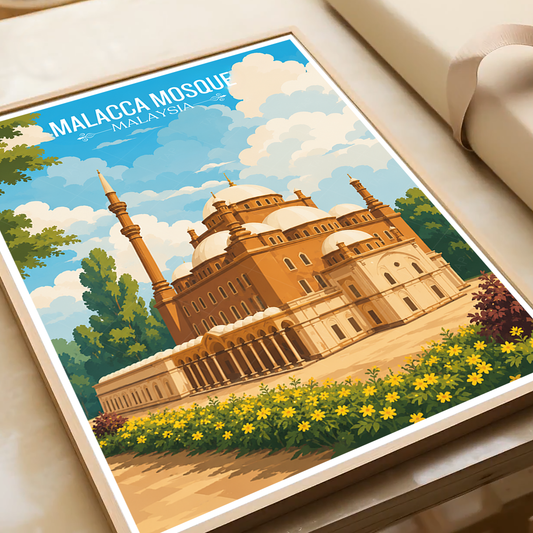 Malacca Mosque - Malaysia - Travel Wall Art Deco Poster Print - Art Print - Travel Art Poster