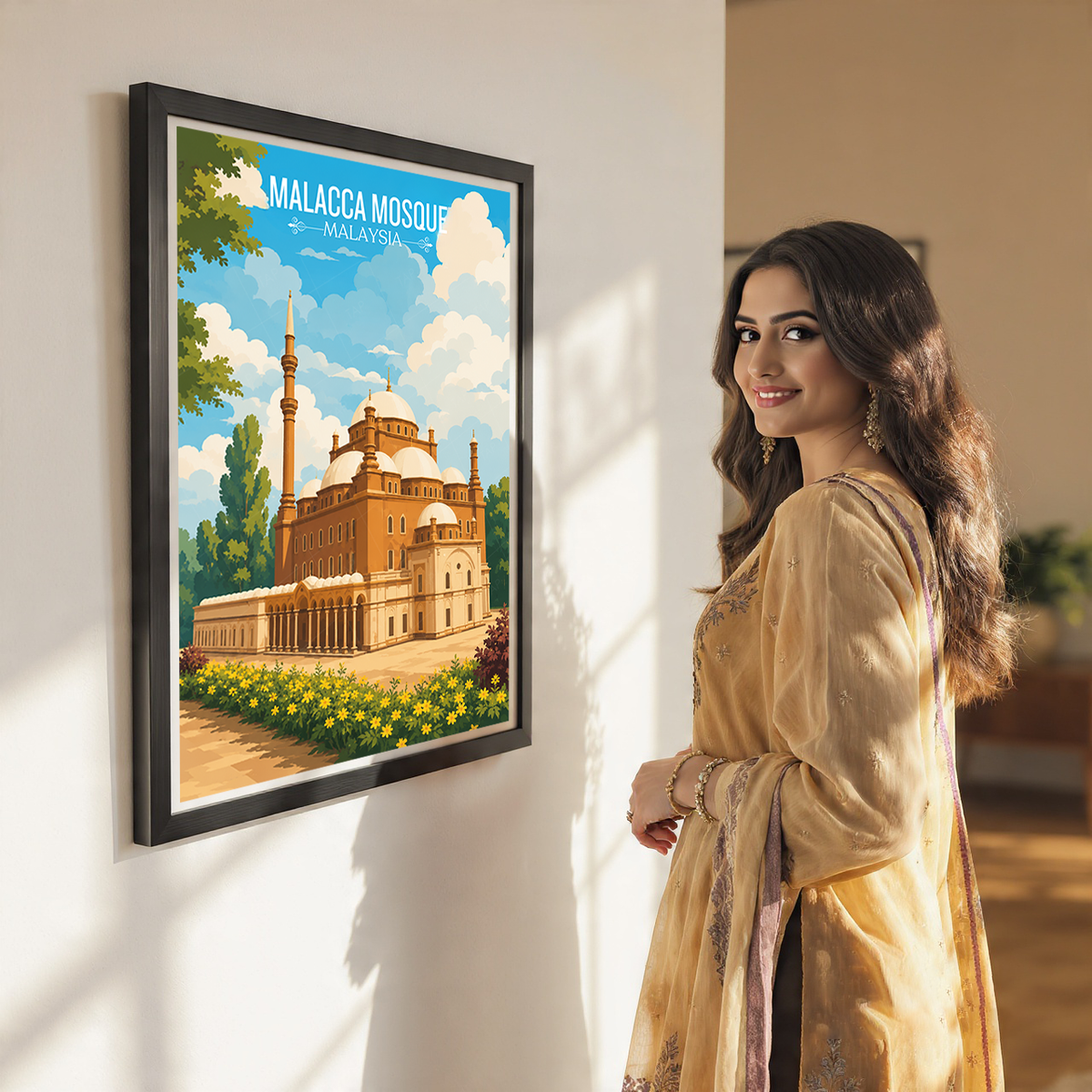 Malacca Mosque - Malaysia - Travel Wall Art Deco Poster Print