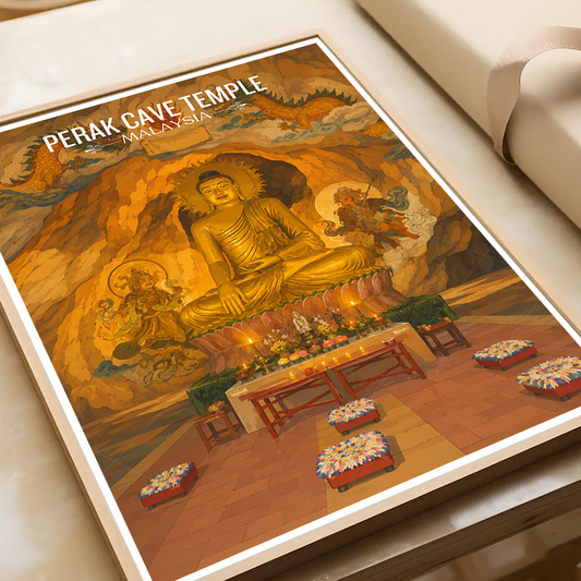 Perak Cave Temple - Malaysia - Travel Wall Art Deco Poster Print - Art Print - Travel Art Poster